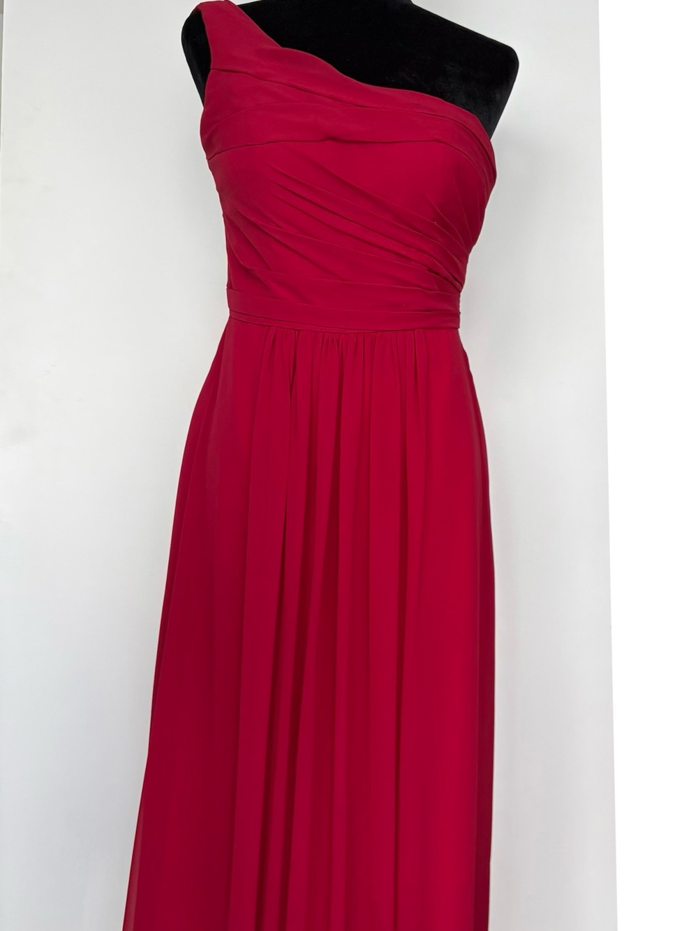 Red One-Shoulder Chiffon Maxi Gown 6 / Perfect Wedding Guest or Gala!